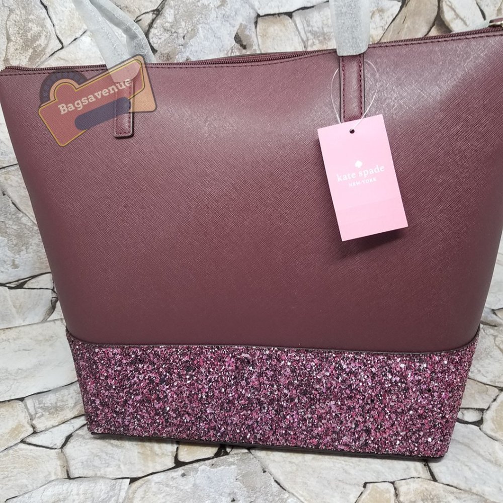 #bagsavenue Penny Greta Court Cherrywood Glitter Maroon Glitter Tote Kate Spade - Picture 5 of 14